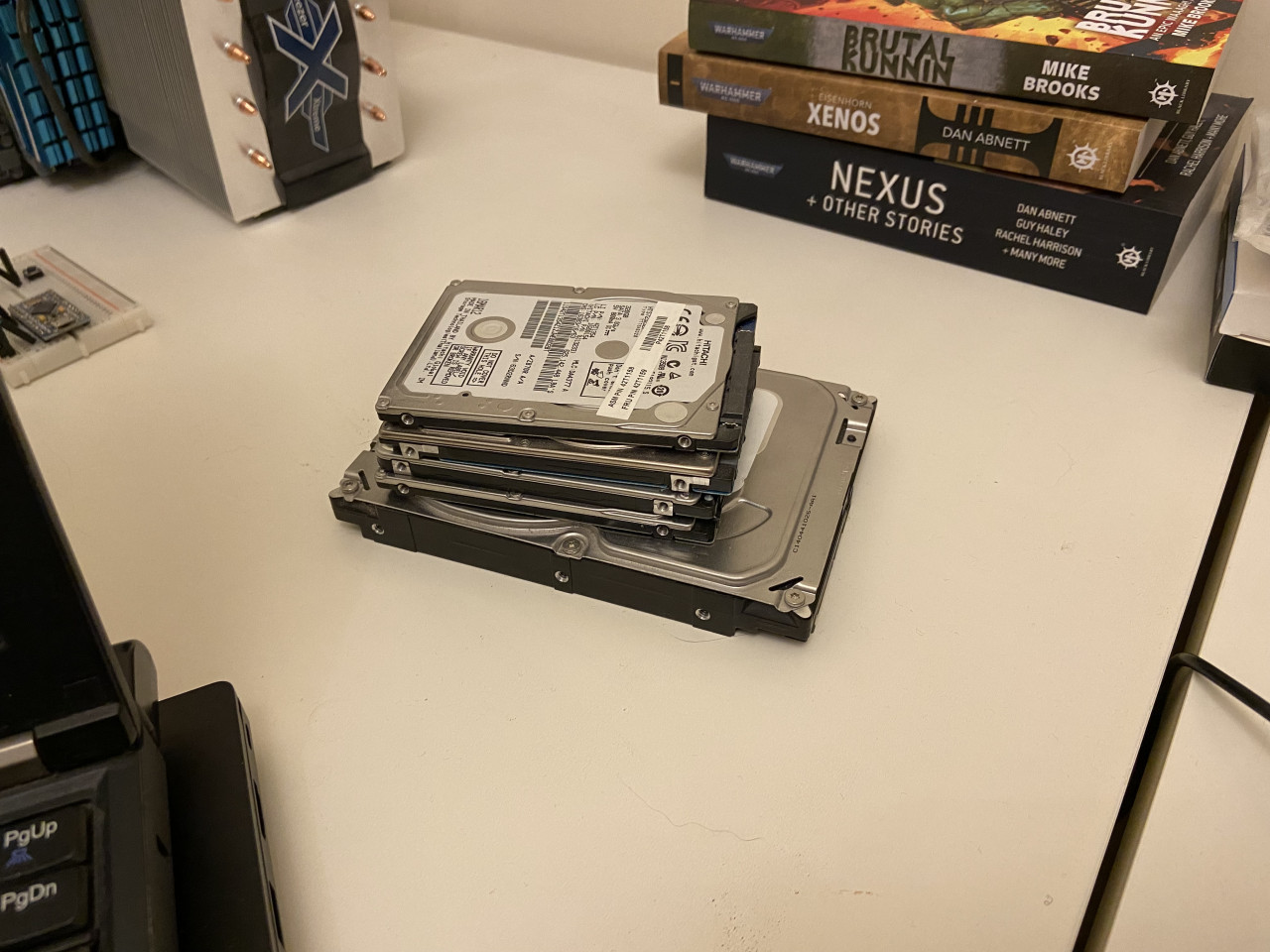 A collection of old hard drives.