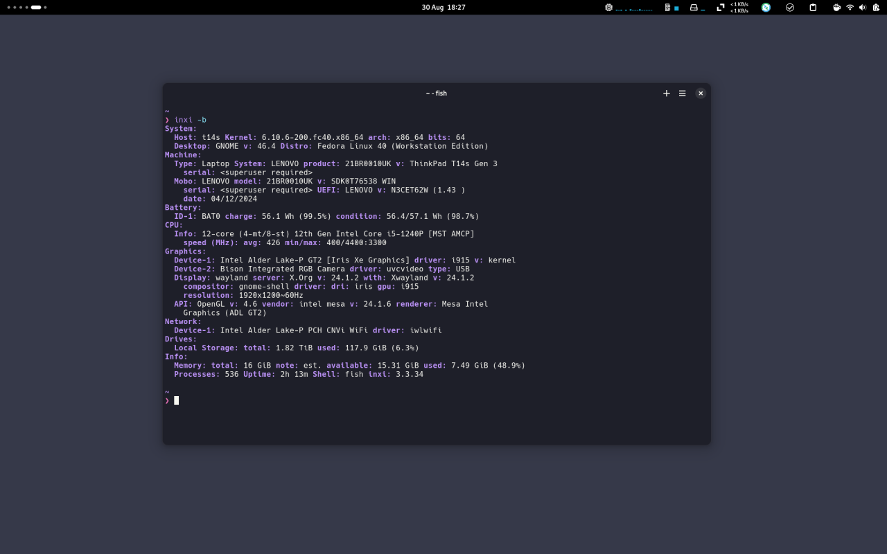 Screenshot of my Fedora Workstation desktop