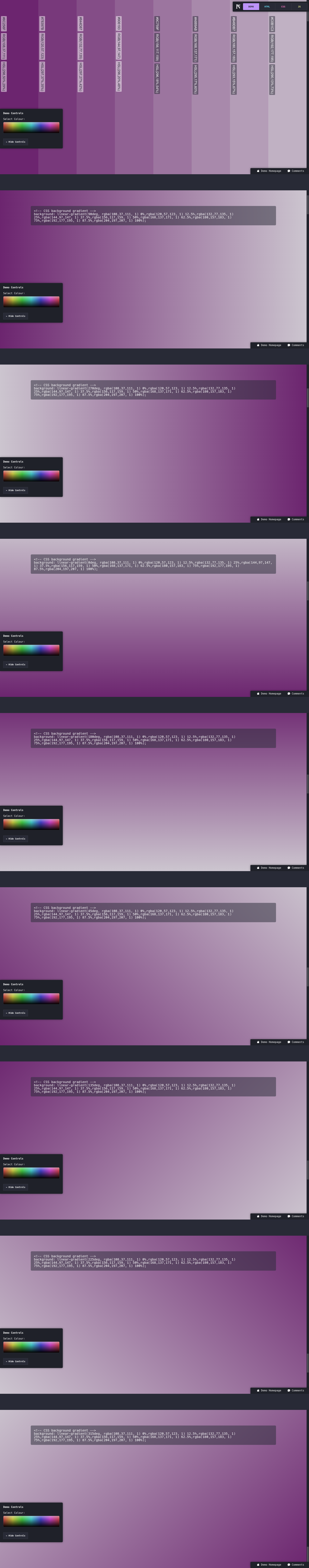 Full-page screenshot of the colour gradient generator.