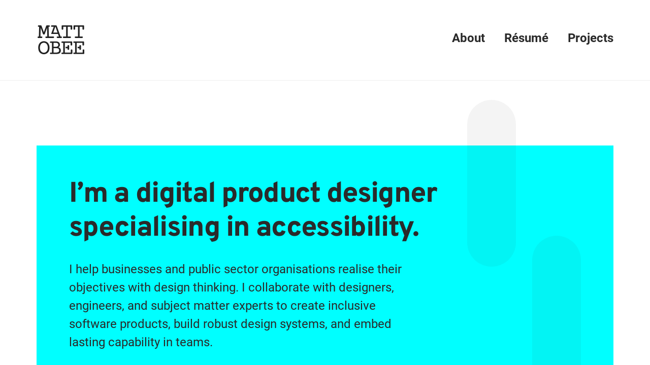 Screenshot of Matt Obee - digital product designer specialising in accessibility