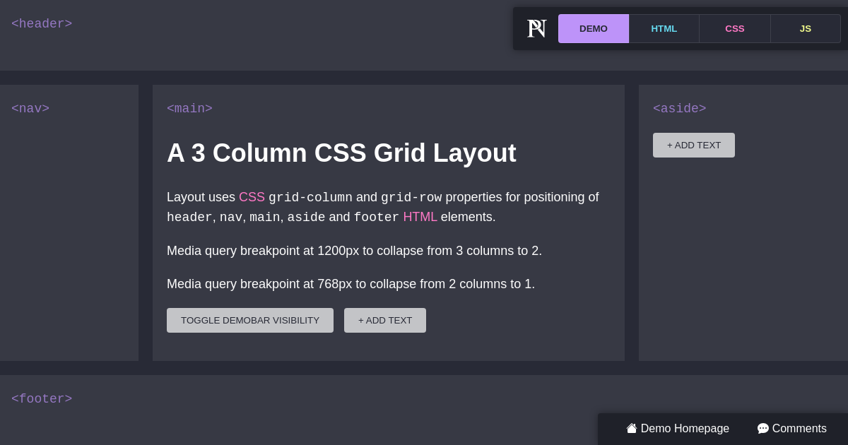 Screenshot of CSS Layout: 3 Column CSS Grid