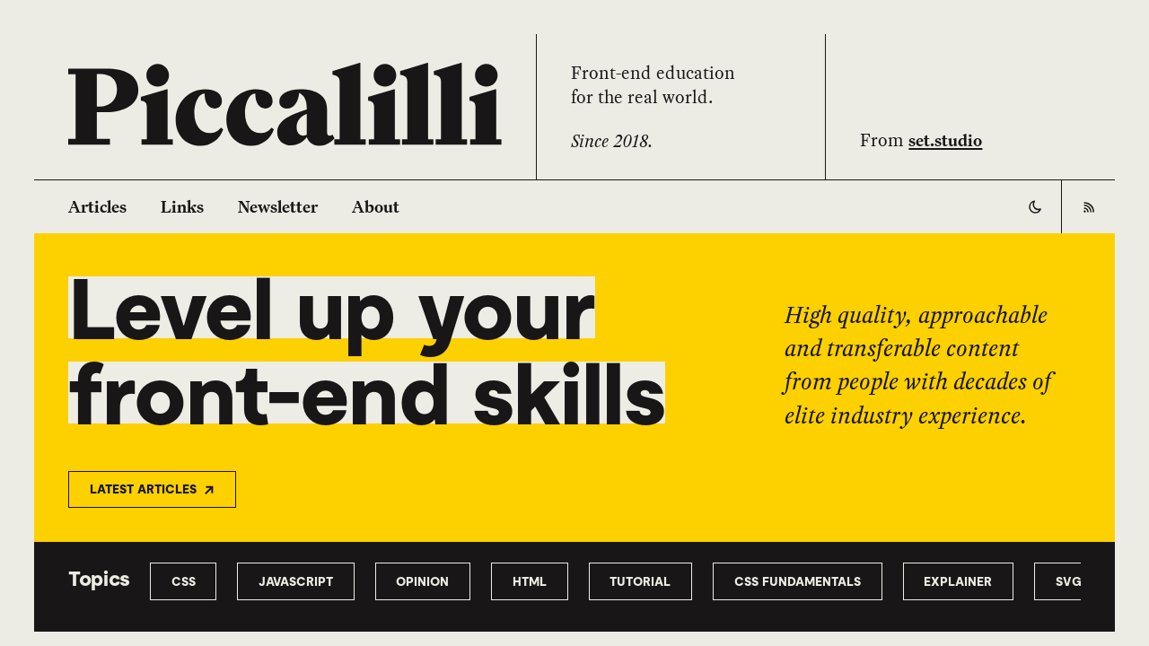 Screenshot of Piccalilli - level up your front-end development skills