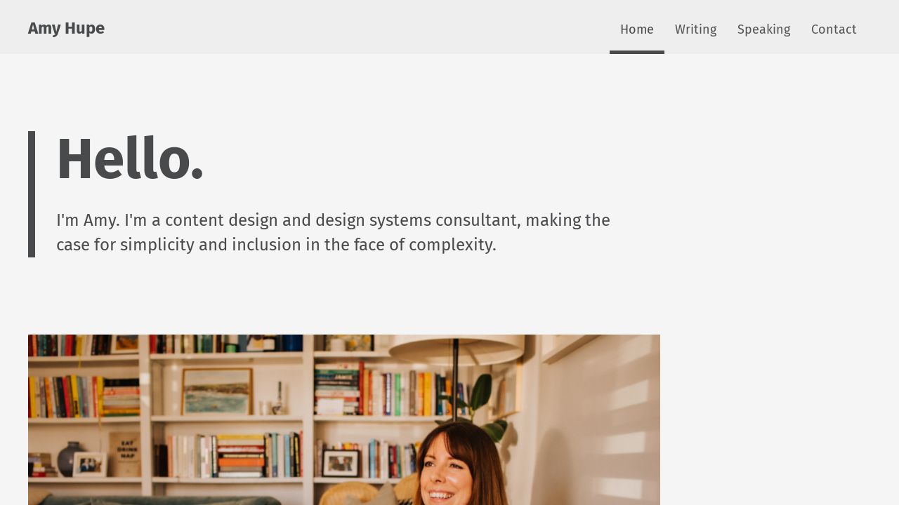 Screenshot of Amy Hupe: content design and design systems consultant
