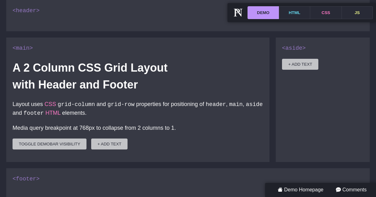 Screenshot of CSS Layout: 2 Column CSS Grid #2