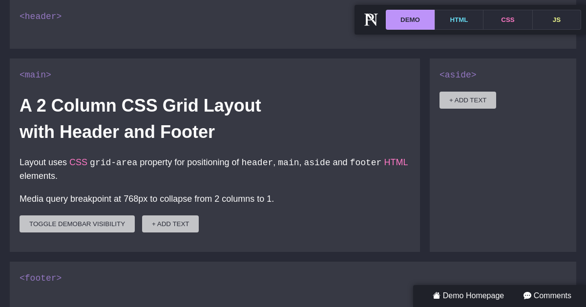 Screenshot of CSS Layout: 2 Column CSS Grid #1